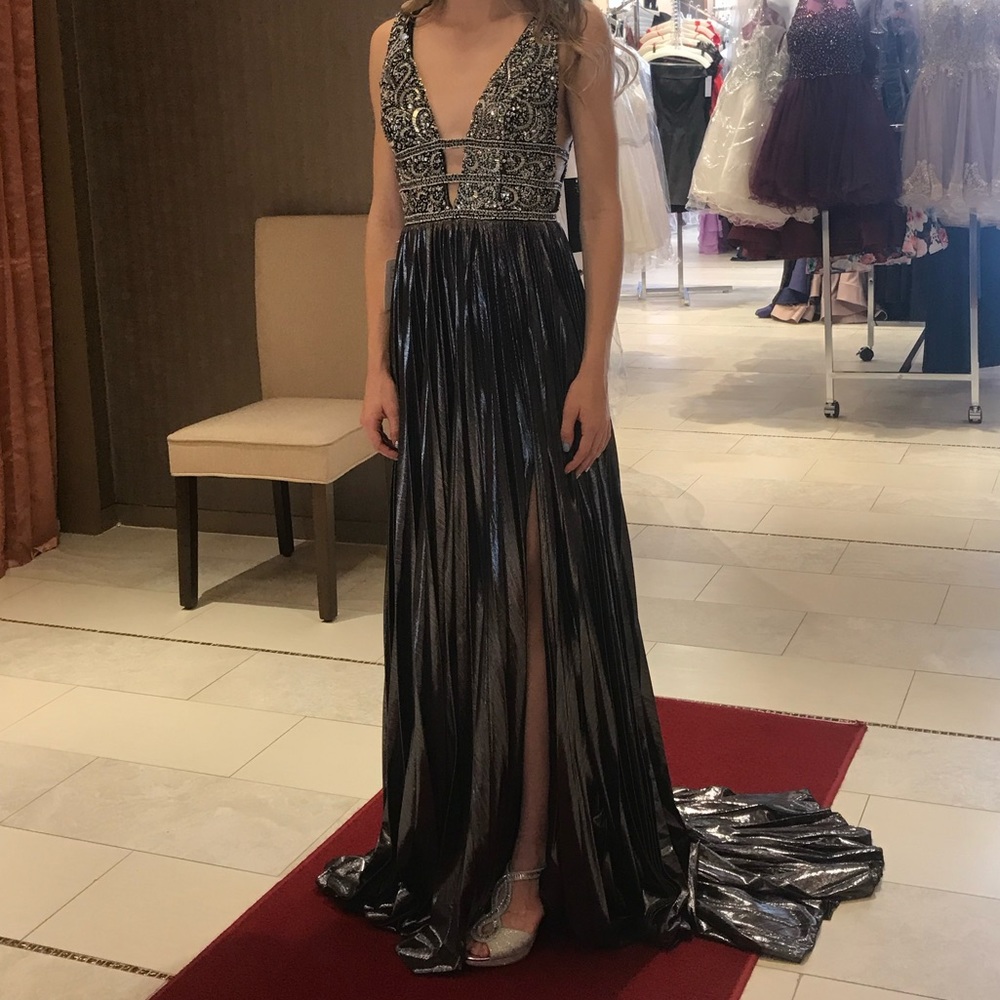 Gunmetal Floor-Length Formal Dress